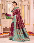 Maroon Silk Woven Saree