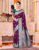 Wine Silk Woven Saree
