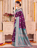 Wine Silk Woven Saree