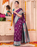 Wine Silk Woven Saree