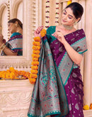 Wine Silk Woven Saree