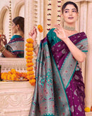 Wine Silk Woven Saree