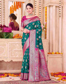 Teal Green Silk Woven Saree
