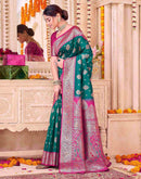 Teal Green Silk Woven Saree