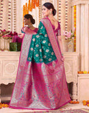 Teal Green Silk Woven Saree