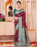 Maroon Silk Woven Saree