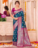 Peacock Blue Silk Woven Saree