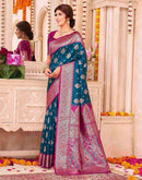 Peacock Blue Silk Woven Saree