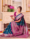 Peacock Blue Silk Woven Saree