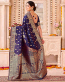 Navy Blue Silk Woven Saree