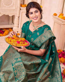 Teal Green Silk Woven Saree