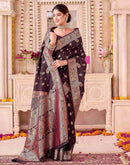 Coffee Brown Silk Woven Saree