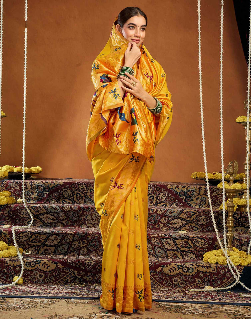 Yellow Silk Woven Paithani Saree