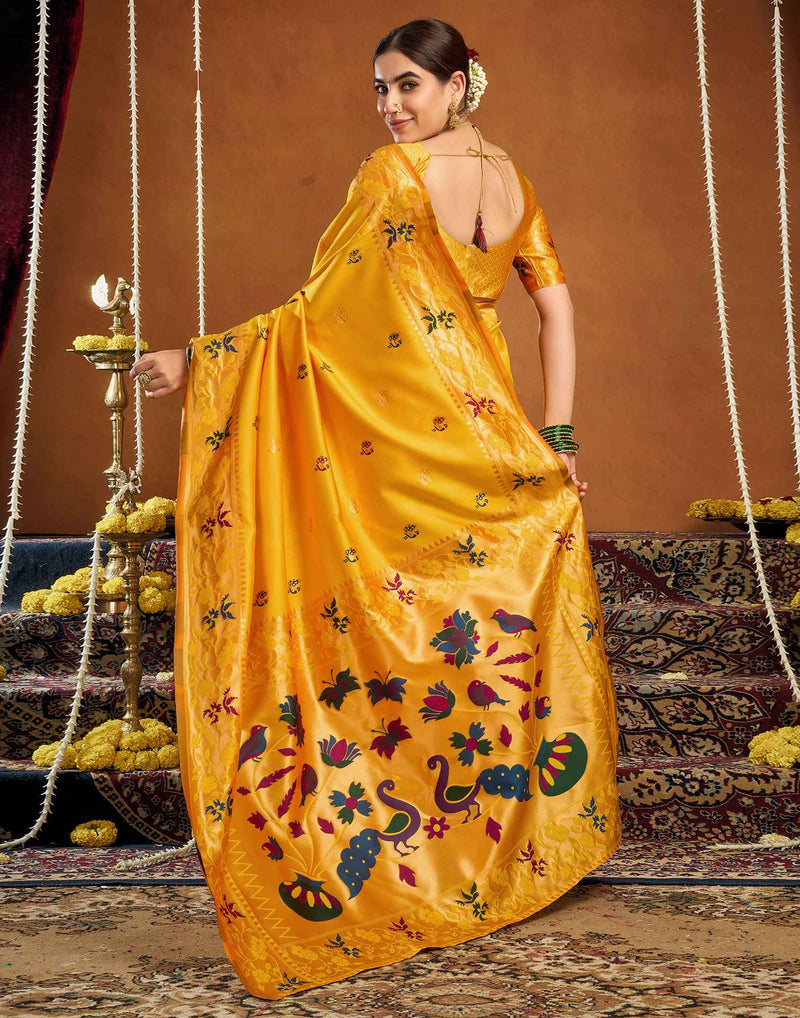Yellow Silk Woven Paithani Saree