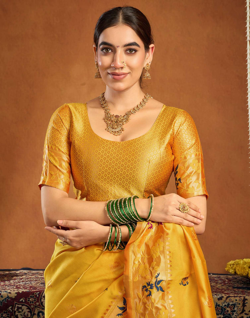 Yellow Silk Woven Paithani Saree