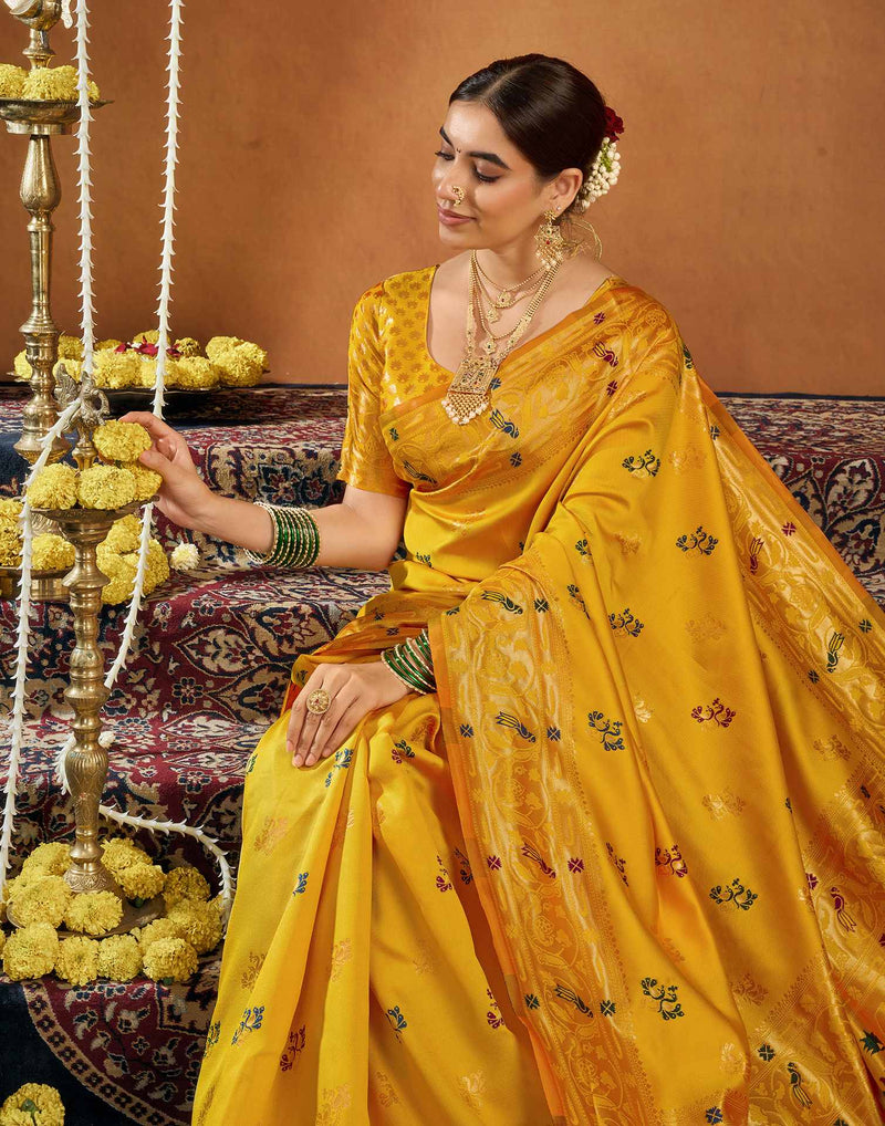 Yellow Silk Woven Paithani Saree