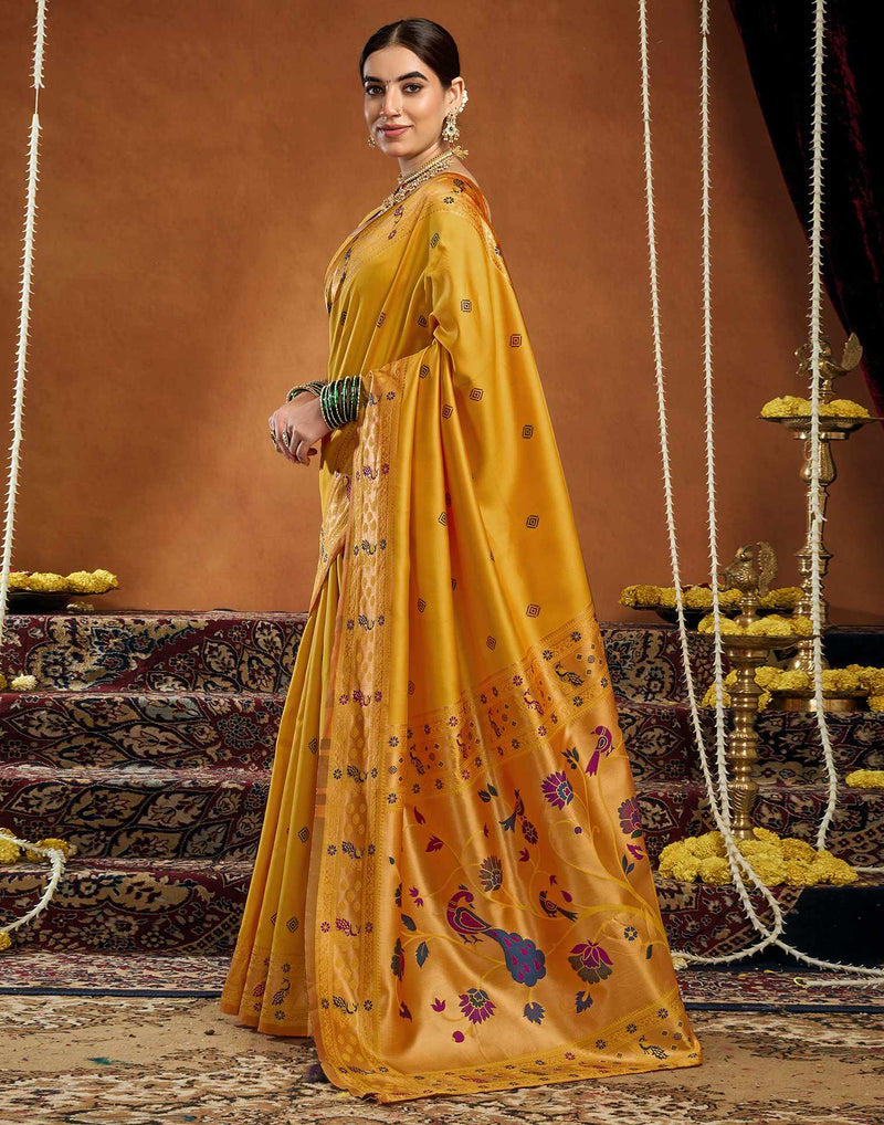 Yellow Silk Woven Paithani Saree