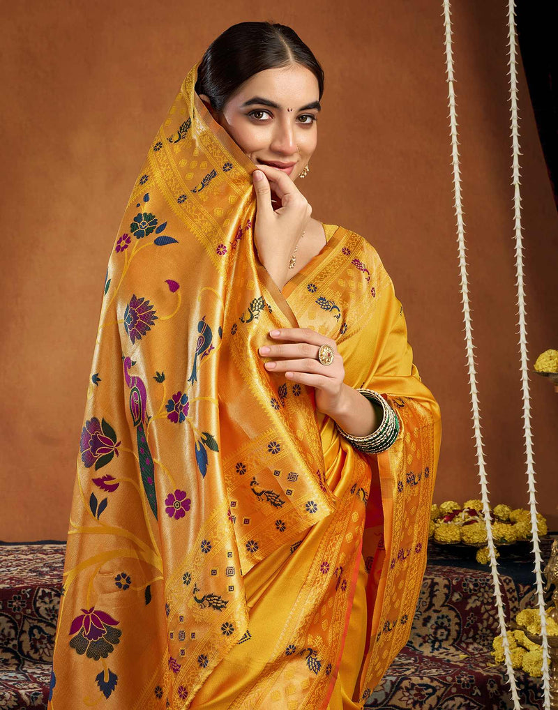 Yellow Silk Woven Paithani Saree