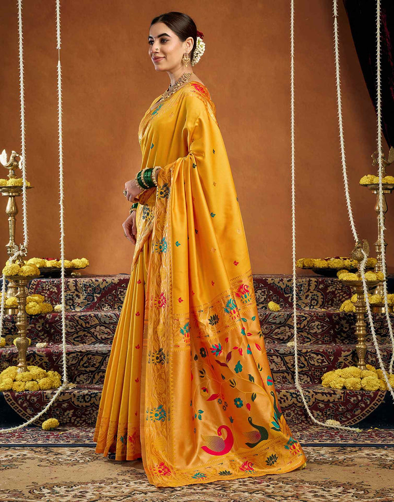 Yellow Silk Woven Paithani Saree