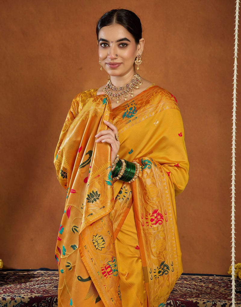Yellow Silk Woven Paithani Saree