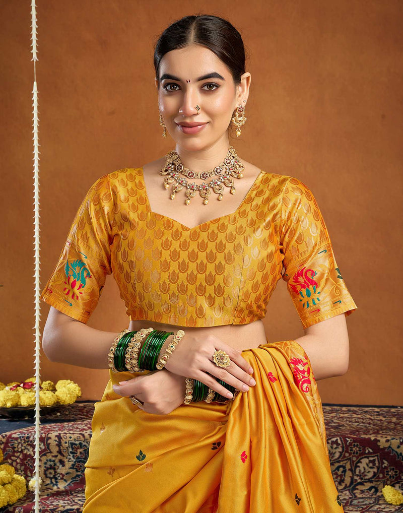 Yellow Silk Woven Paithani Saree