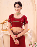 Red Silk Embroidery Embellished Saree
