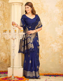 Navy Blue Silk Woven Banarasi Saree