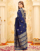 Navy Blue Silk Woven Banarasi Saree