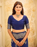 Navy Blue Silk Woven Banarasi Saree
