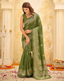 Mehndi Green Silk Woven Banarasi Saree