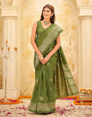 Mehndi Green Silk Woven Banarasi Saree