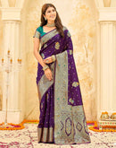 Dark Purple Silk Woven Banarasi Saree