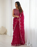 Rani Pink Shimmer Sequence Embroidery  Saree