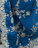 Teal Blue Satin Sequence Embroidery  Saree