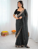 Black Georgette Printed Laheriya Saree