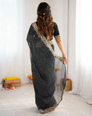 Black Georgette Printed Laheriya Saree