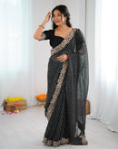 Black Georgette Printed Laheriya Saree