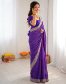 Purple Georgette Printed Laheriya Saree
