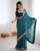 Teal Blue Georgette Printed Laheriya Saree