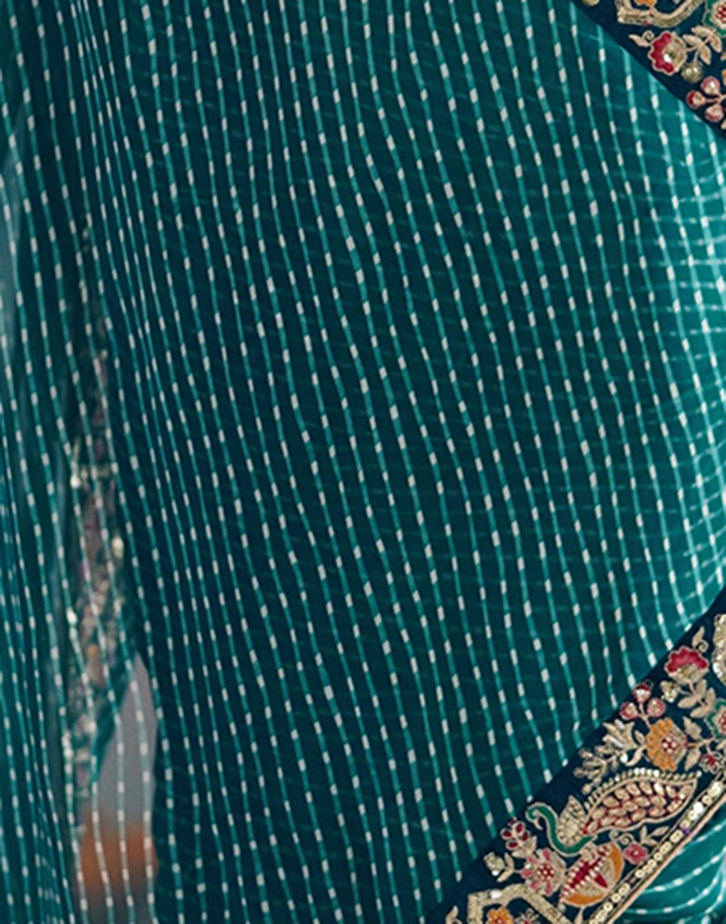 Teal Blue Georgette Printed Laheriya Saree
