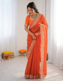 Orange Georgette Printed Laheriya Saree