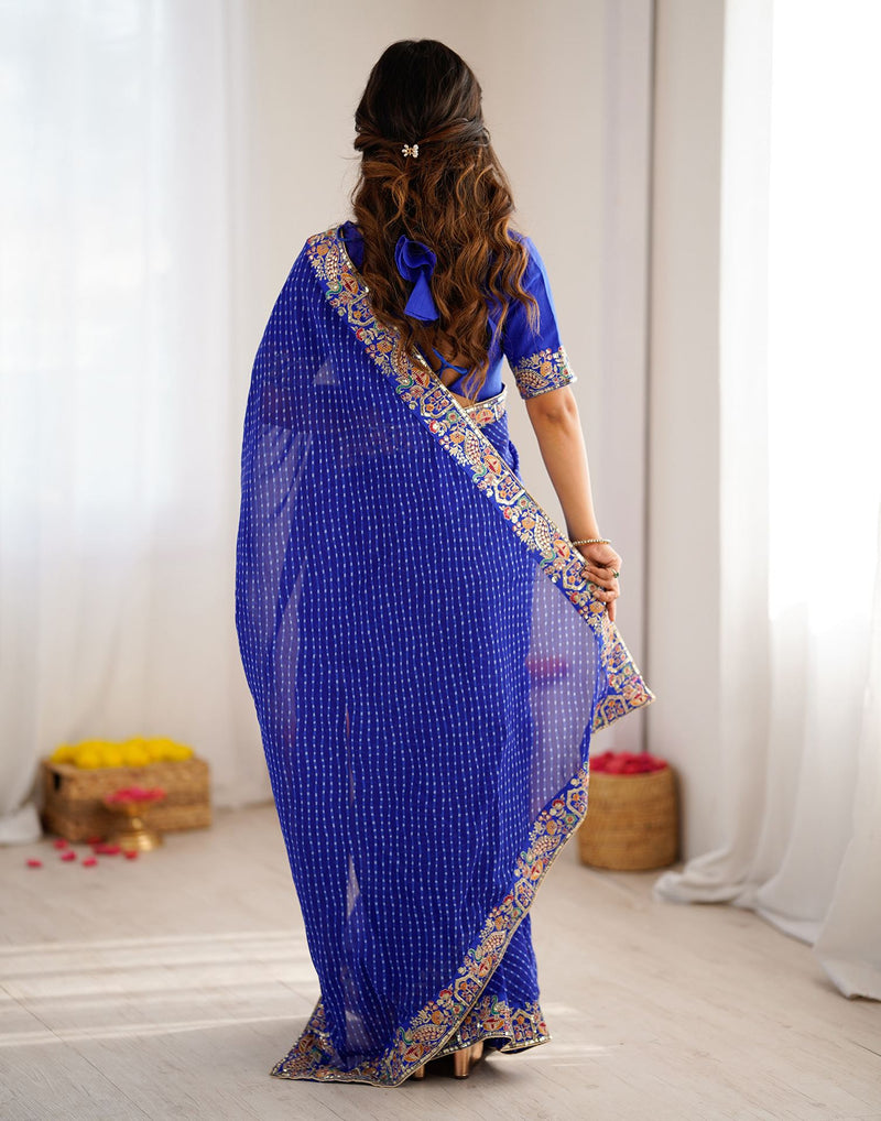 Blue Georgette Printed Laheriya Saree
