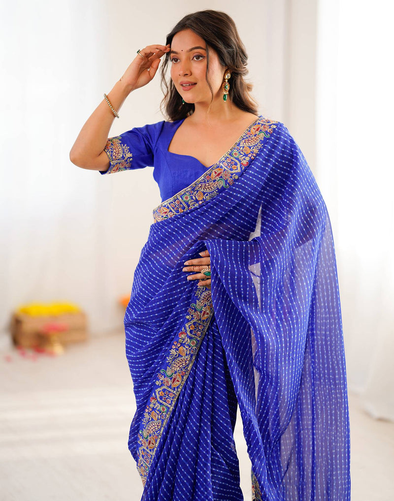 Blue Georgette Printed Laheriya Saree