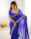 Blue Georgette Printed Laheriya Saree