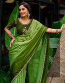 Light Green Tissue Silk Lace Saree