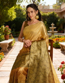 Yellow Silk Printed Saree