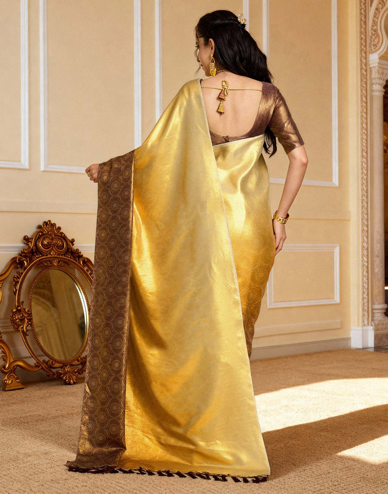 Yellow Silk Printed Saree