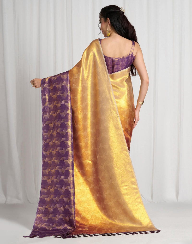 Yellow Silk Printed Saree