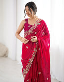 Red Silk Embroidery Saree
