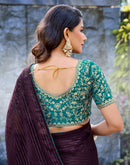 Wine Georgette Zari Stripe Saree